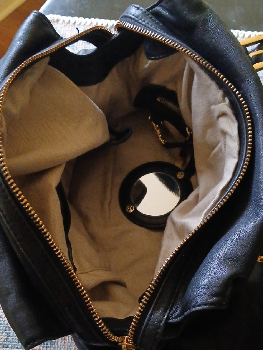 Tory Burch Black Leather Satchel with Gold Accents - Picture 5 of 11